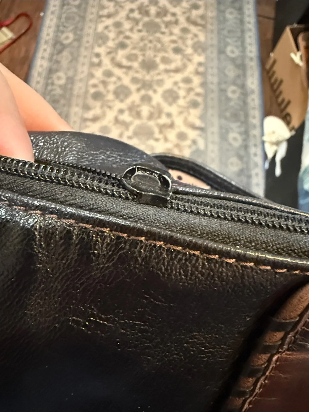 Leather Croc-Accent  Bag - Brown & Black